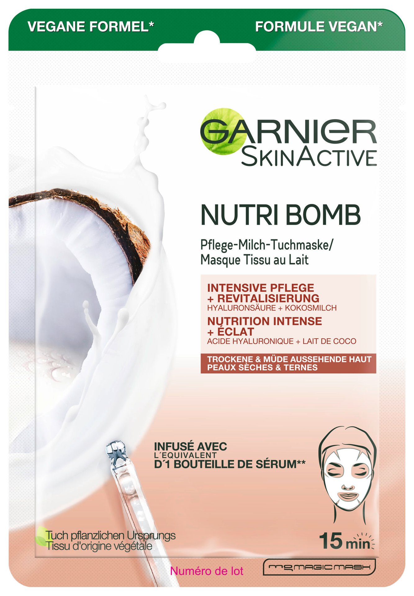 Garnier - SkinActive Nutri Bomb Masque Tissu au Lait. Nutrition Intense +  Eclat